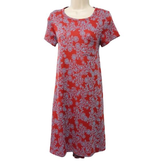 LuLaRoe Simply Comfortable Red Turquoise Print Dress Short Sleeve Scoop Neck XXS - Picture 16 of 16